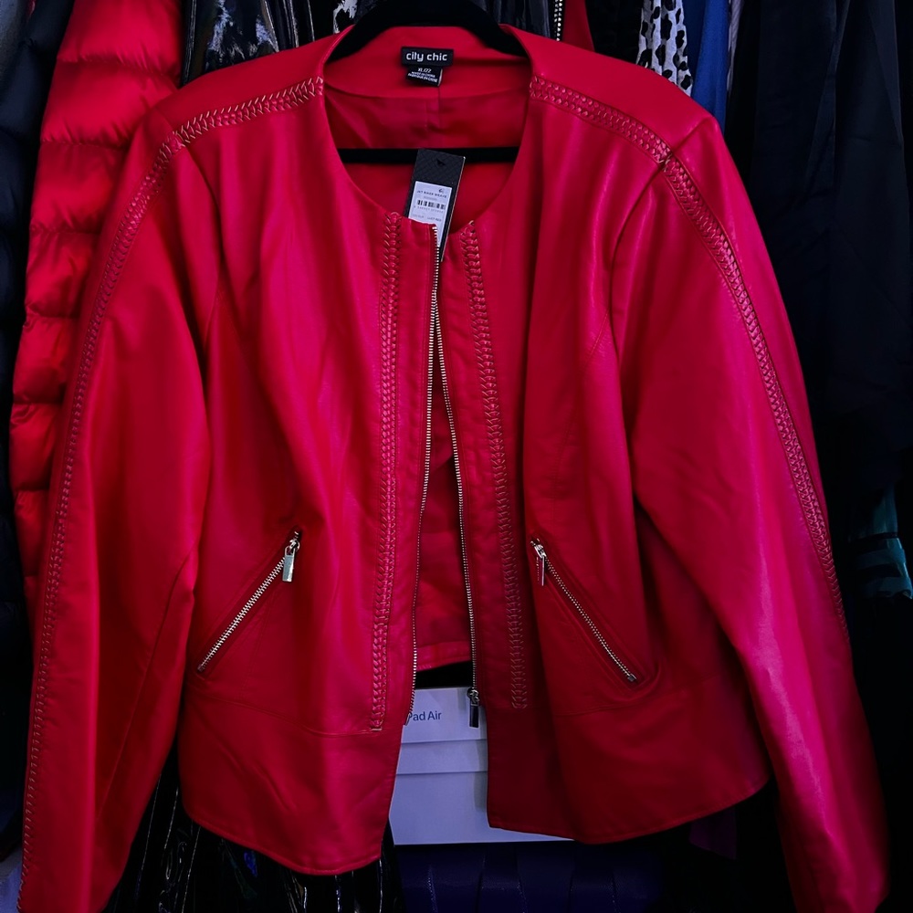 City Chic Jet Biker Weave Leather Jacket